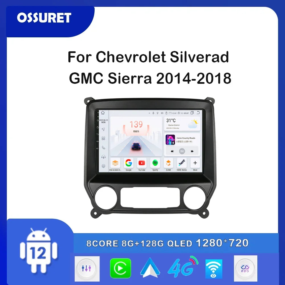 Android 13 Car radio Multimedia player For Chevrolet Silverado GMC Sierra 2014-2018 4G 8Co