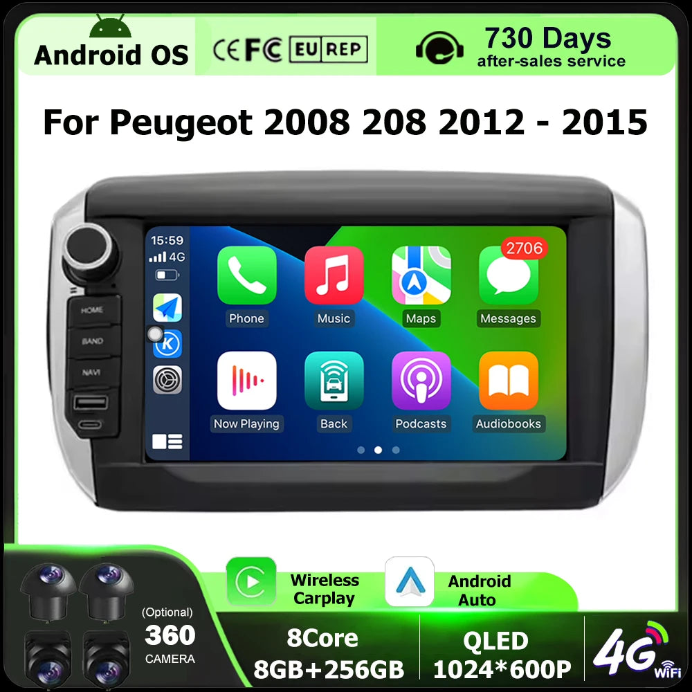8 Inch For Peugeot 2008 208 2012 - 2015 Android 16 Auto Car Radio Multimedia Player GPS Na
