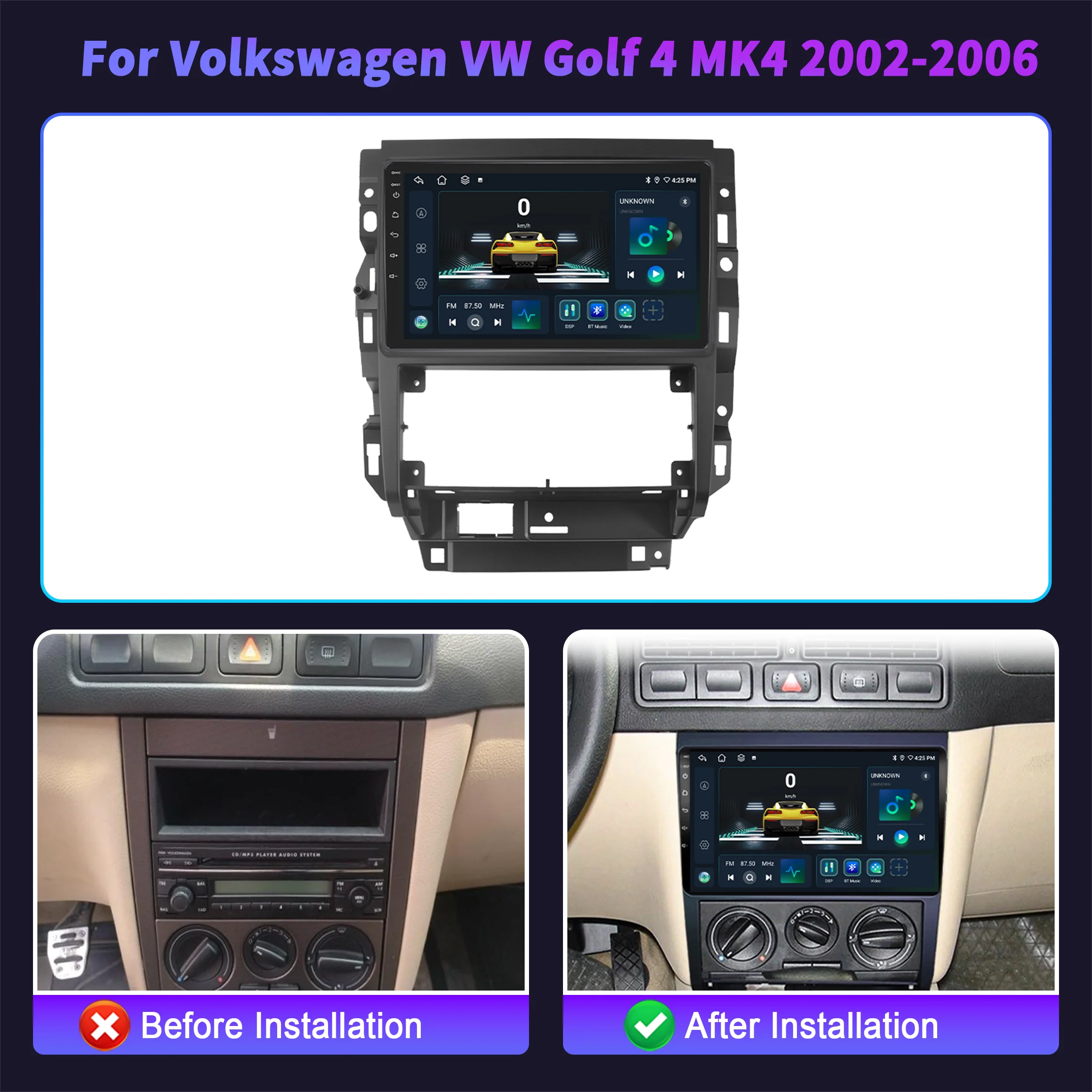For Volkswagen VW Golf 4 MK4 2002-2006 Android 14 Car Radio Auto Wireless Apple BT Carplay