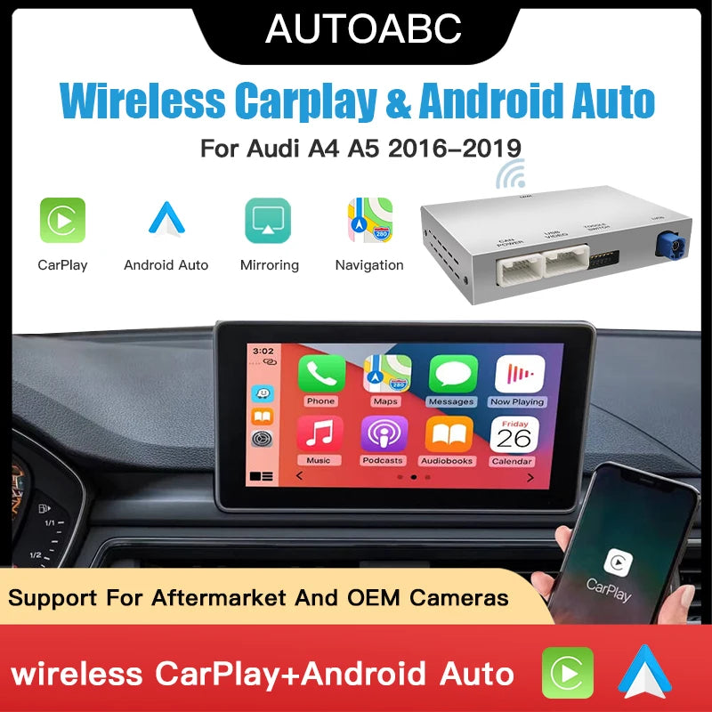 AUTOABC Wireless CarPlay for Audi A4 B9 A5 2016-2018 Android Auto Mirror Link AirPlay Reve