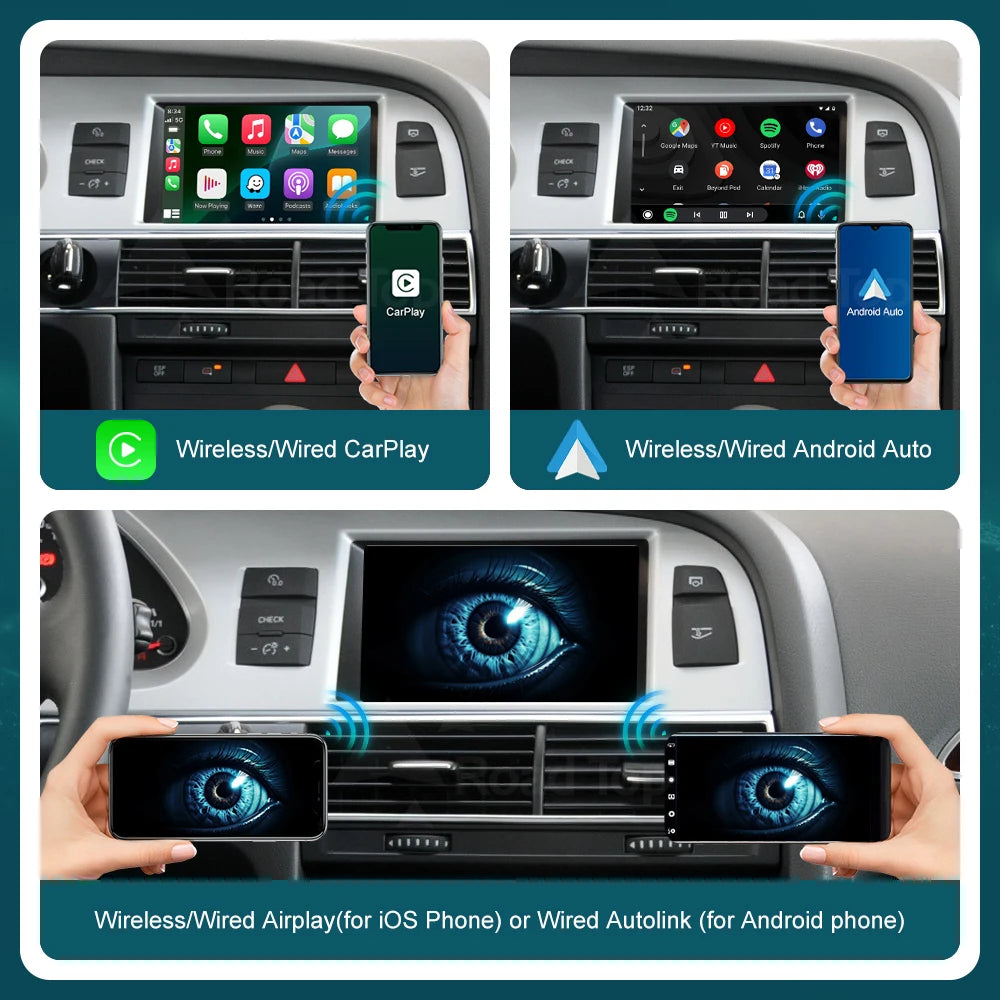 RoadTop Linux Wireless CarPlay Android Auto Interface for Audi Q7 2010-2015, with Mirror L