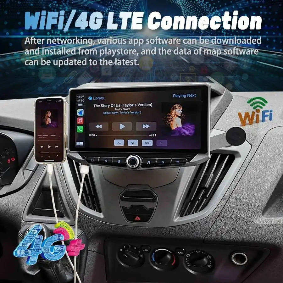 10.88" Wireless CarPlay Auto Android Qled Screen For Ford Transit Connect Tourneo Custom E