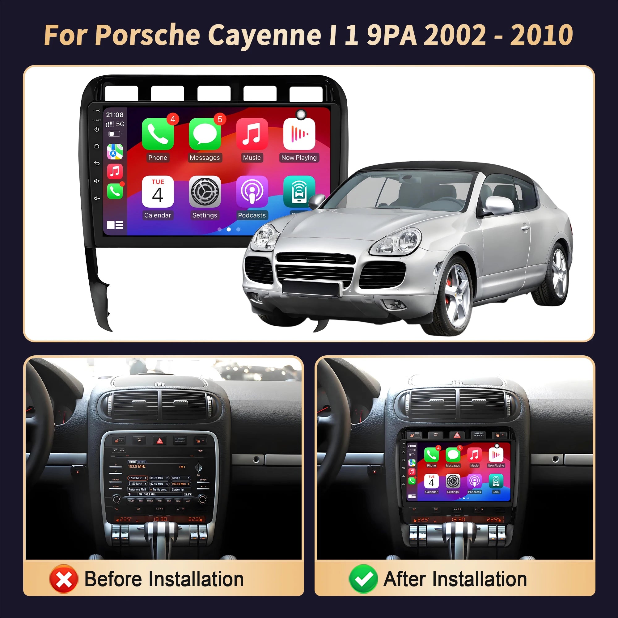 Android 14 For Porsche Cayenne I 1 9PA 2002-2010 Wireless Bluetooth Carplay Car Radio Mult
