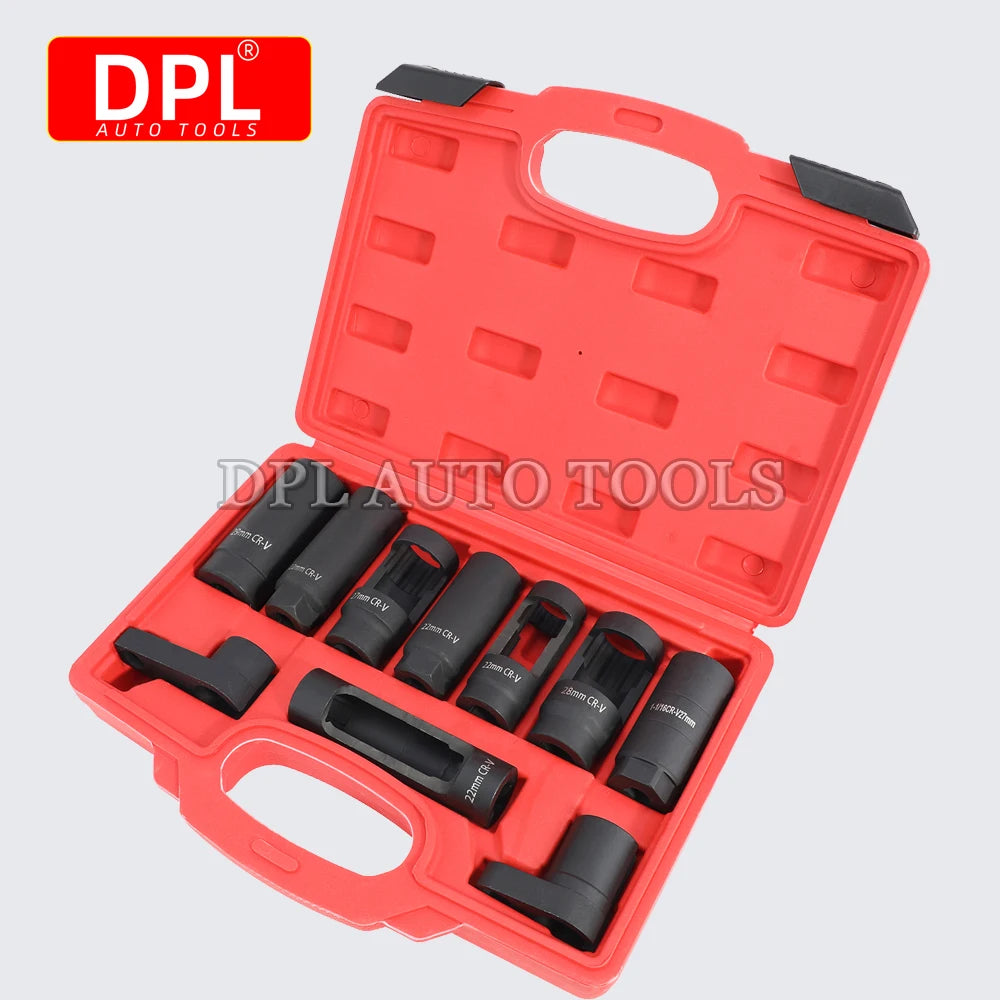 10PCS Drive 1/2 & 3/8 Oxygen Sensor Socket Wrench Disassembly Tools Install Offset Vacuum Sensor - Automotive LED Light