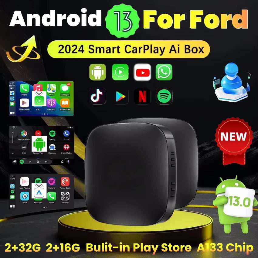Android 13 Car AI Box Wireless Carplay Adapter Android Auto For Netflix Youtube For Ford F | AUTOKITSHOP