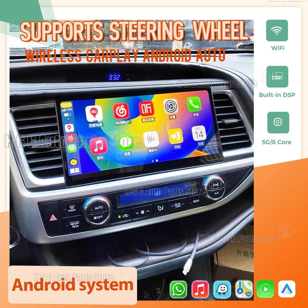 Multimedia Android 14 Screen For Toyota Highlander 2015-2020 Car Radio dsp Video Player GP