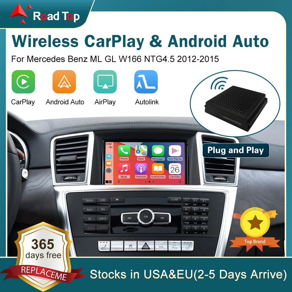 Wireless CarPlay for Mercedes Benz Class ML GL W166 NTG 4.5 , with Android Auto Mirror Lin