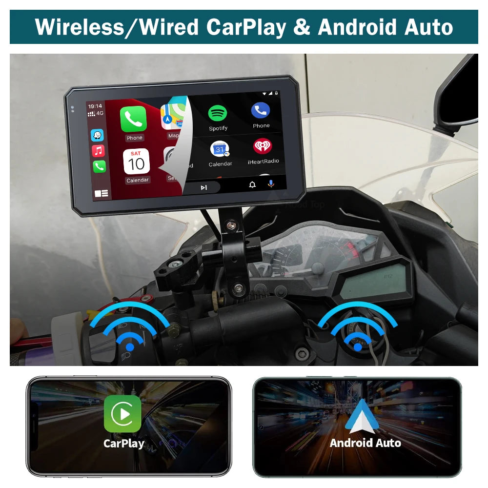 ROADTOP 5.98” Waterproof Wireless Android Auto Carplay Screen for Motorcycle Navigation St