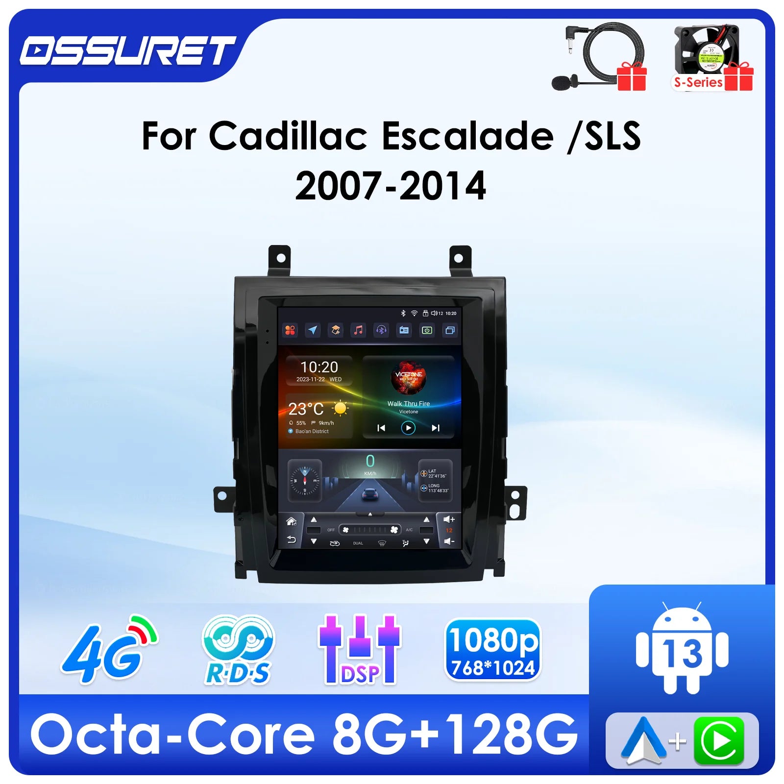 9.7"Android 13 Auto Car radio for Cadillac Escalade SLS 2007-2012 2013 2014 DSP Carplay mu