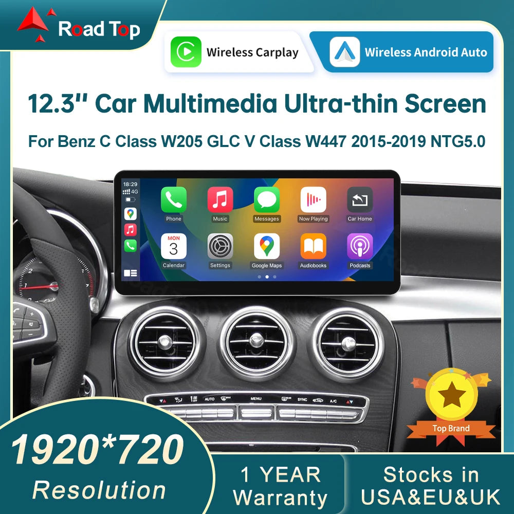 CN 12.3 Ultra-thin Touch Screen Wireless CarPlay Multimedia for Mercedes-Benz C Class W205