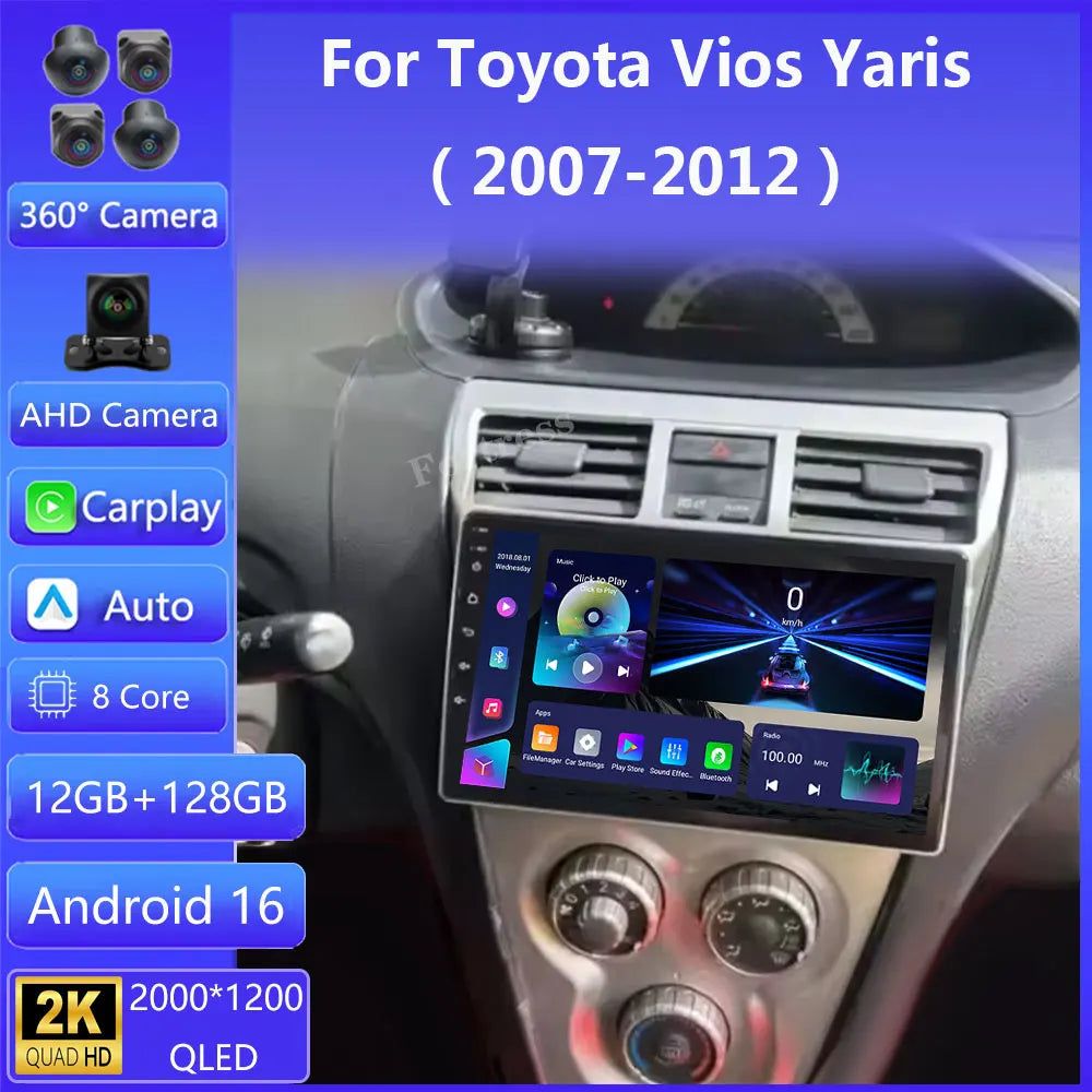 Android 16 Car For Toyota VIOS Yaris 2007-2012 Car Radio Multimedia Video Player Navigatio
