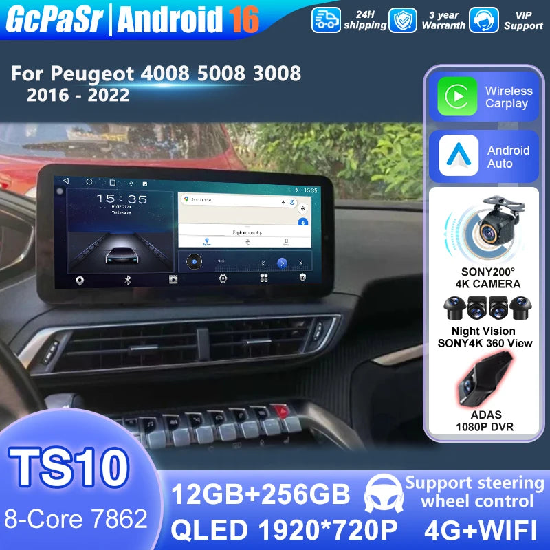 12.3 inch For Peugeot 4008 5008 3008 2016-2022 Android AUTO Carplay Car Radio Multimedia P