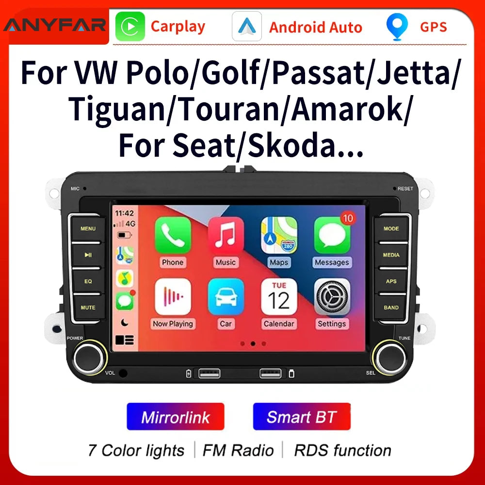2 Din HD Car Media Video RDS Airplay Car Radio CarPlay Android Auto Stereo Audio For Volks