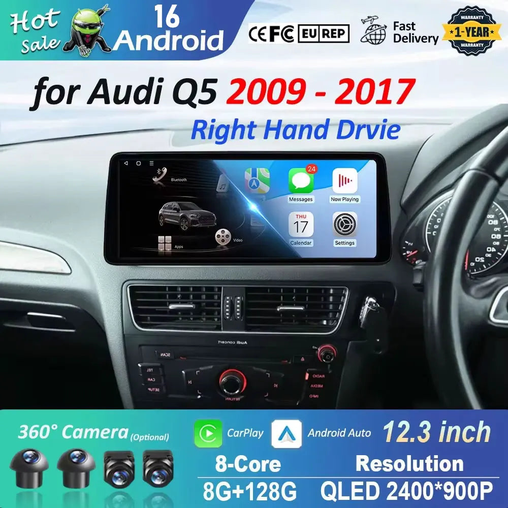 Right Hand Drvie for Audi Q5 2009 - 2017 Android 16 Car Radio Multimedia Player BT 4G QLED