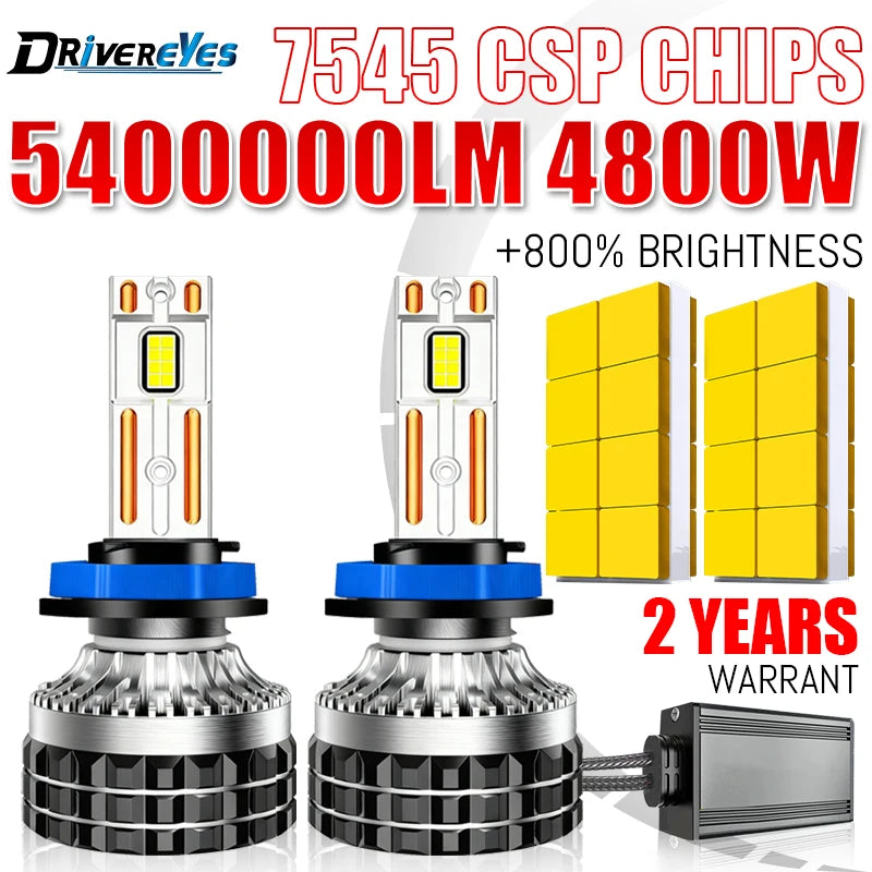 4800W H7 H4 Led 5400000LM Headlight Canbus H11 H1 9005 9006 HB3 HB4 9012 HIR2 6000K Ultra