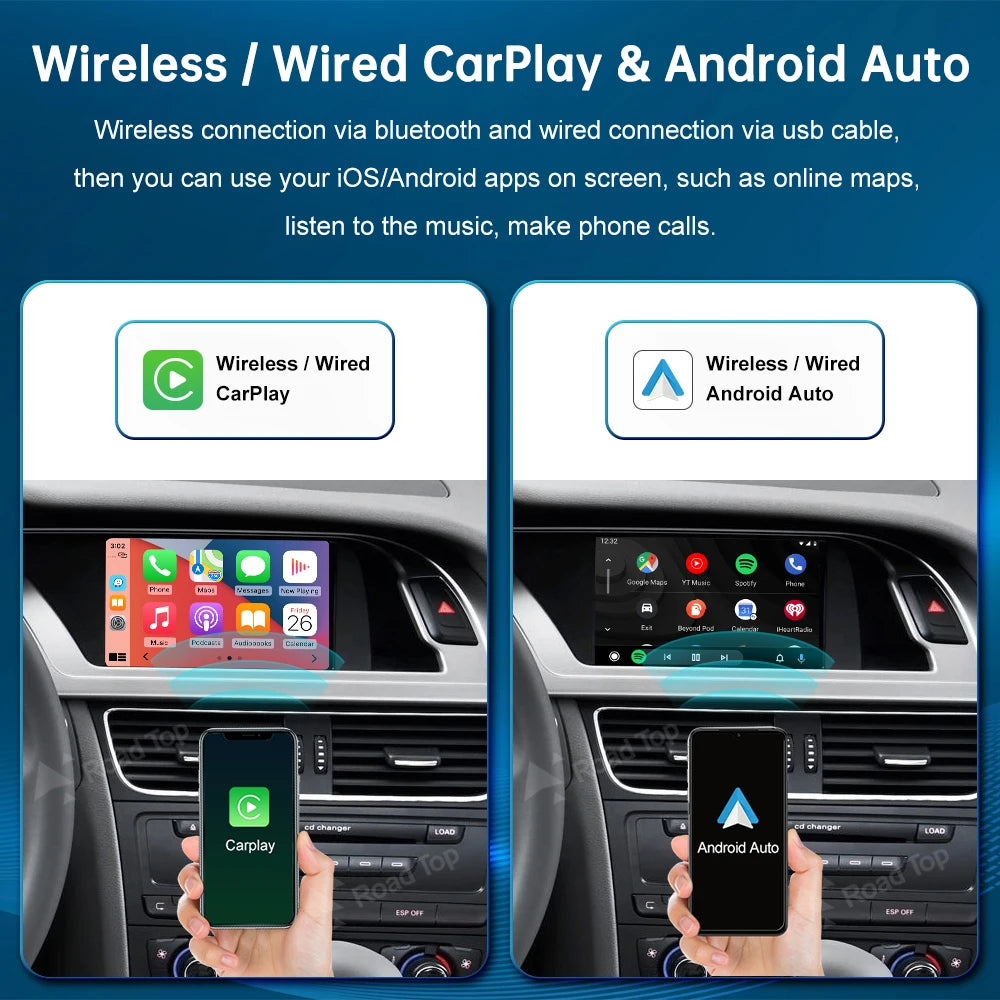 Road Top Wireless CarPlay Android Auto for Audi A4 B8 A5 Q5 2009-2015, with AirPlay Mirror | AUTOKITSHOP