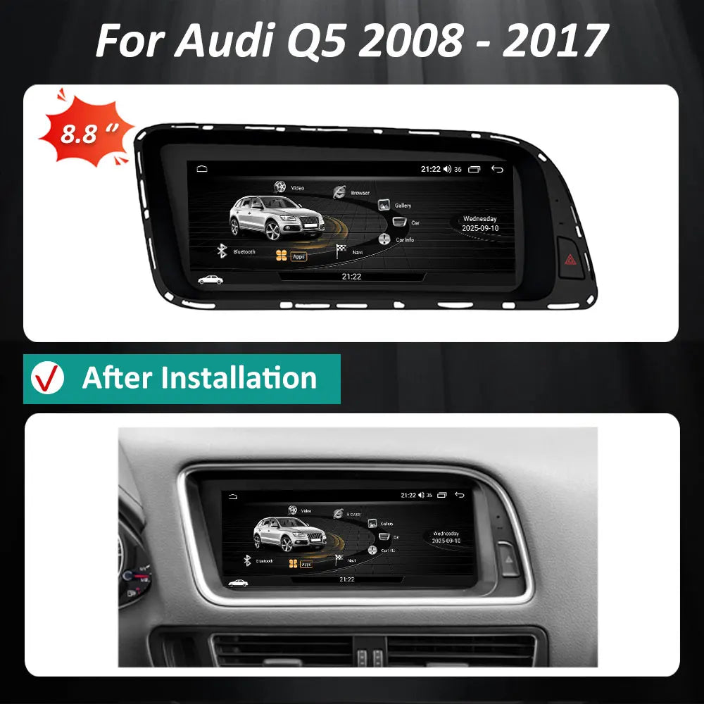 8.8 inch Wireless CarPlay Android 16 For Audi Q5 2008 - 2017 Car Multimedia Radio Navigati