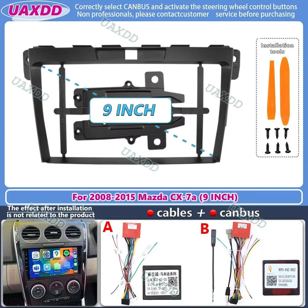 2 Din Car Android For 2008-2015 Mazda CX-7 9INCH frame Kit panel fascia cable harness adap