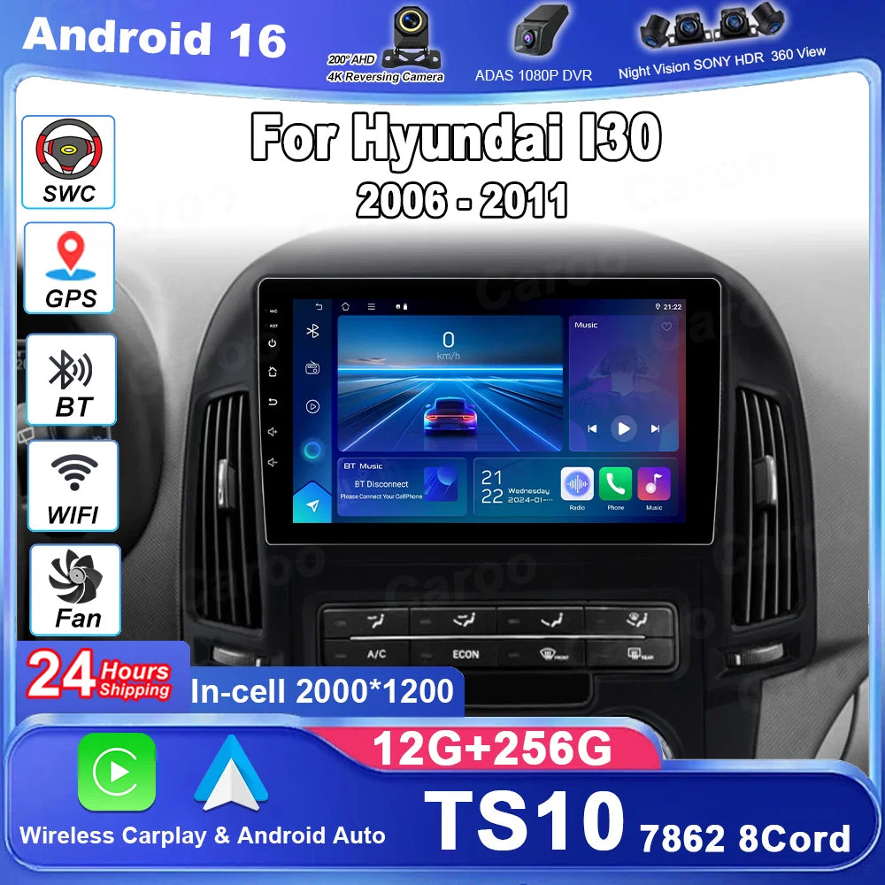 Android 16 Car DVD Radio Stereo For Hyundai I30 2006 - 2011 Auto Multimedia Player GPS Nav