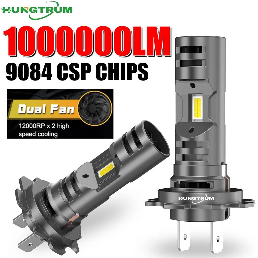 Upgraded H7 LED Headlight Dual Turbo Fan Fast Cooling Wireless Headlamp 1000000LM 1000W Su