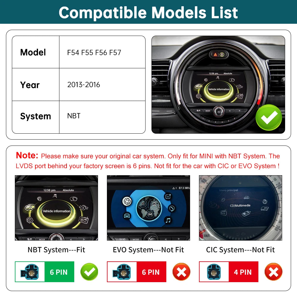 RoadTop CarPlay Wireless Android Auto For MINI Cooper John Cooper Works Cooper F54 F55 F56