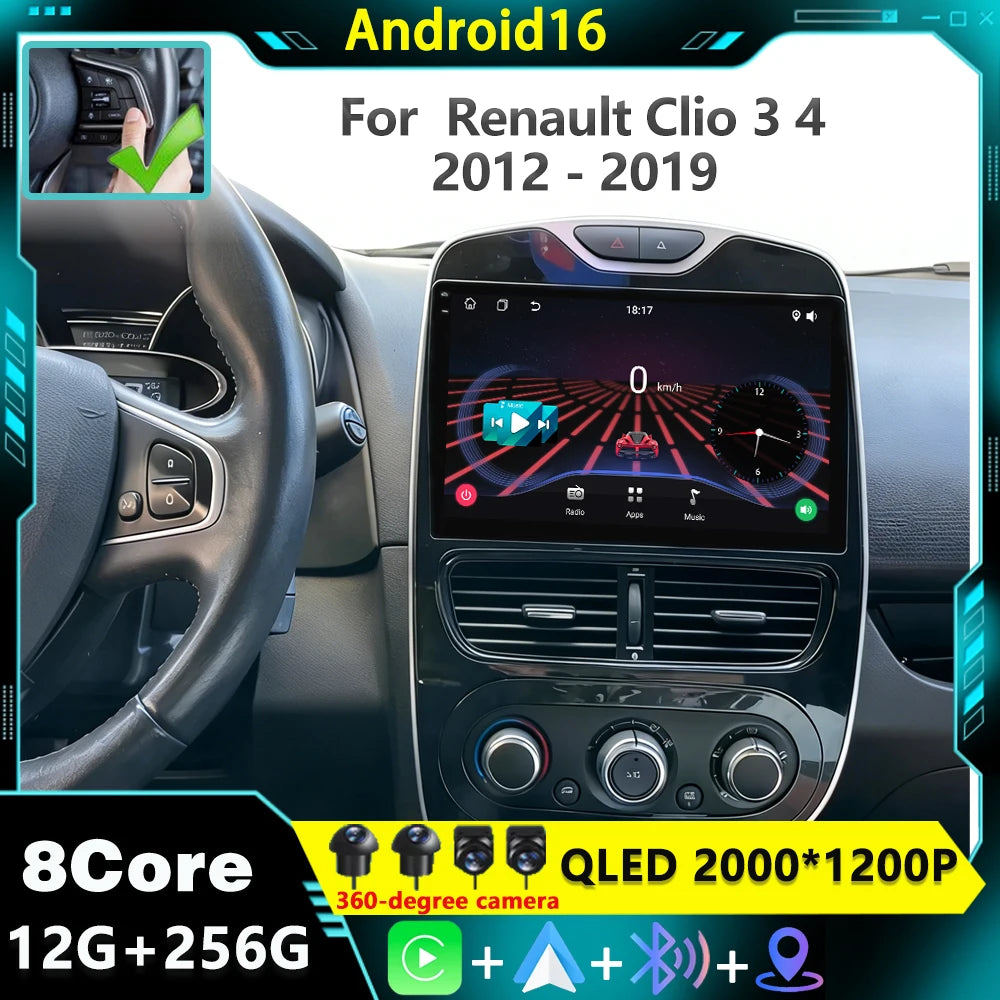 Android 16 Carplay Auto WIFI+4G For Renault Clio 3 4 2012 2013 2015 - 2019 Car Radio GPS S
