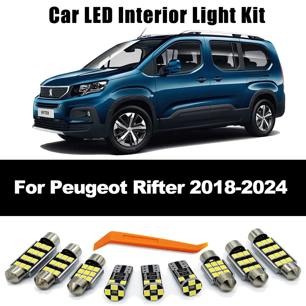 ZITWO 12Pcs LED Bulb Interior Light License Plate Lamp Kit For Peugeot Rifter 2018 2019 2020 2021 2022 2023 2024 Accessories