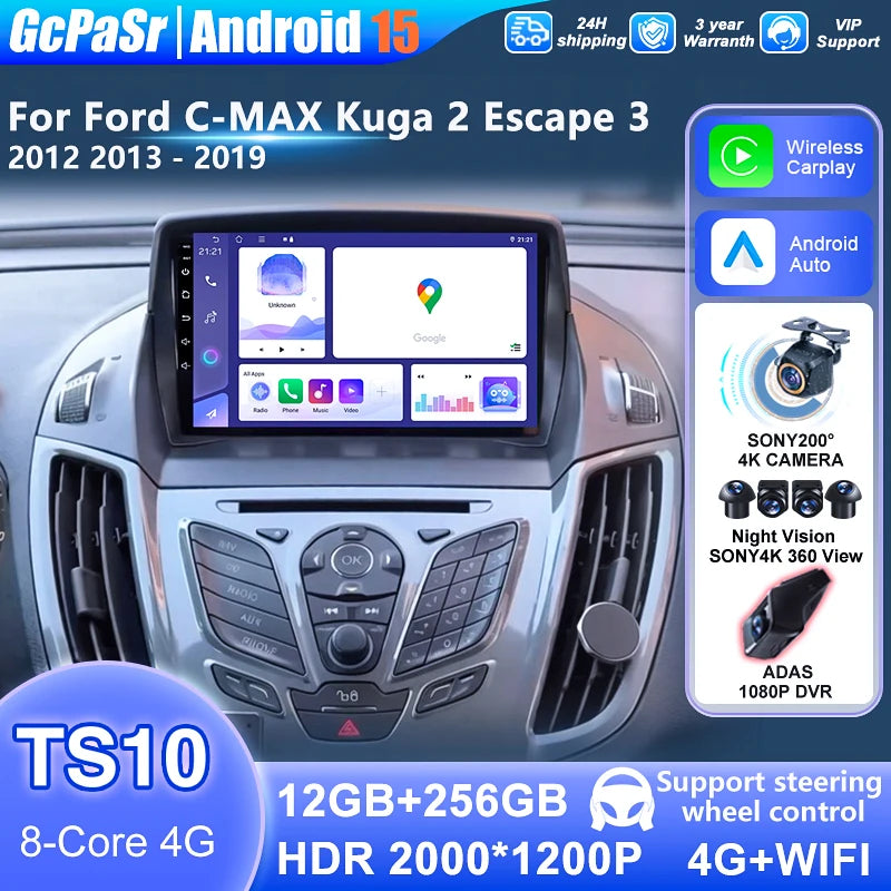 Stereo radio CarPlay For Ford C-MAX Kuga 2 Escape 3 2012 - 2019 Android Car Radio Multimed