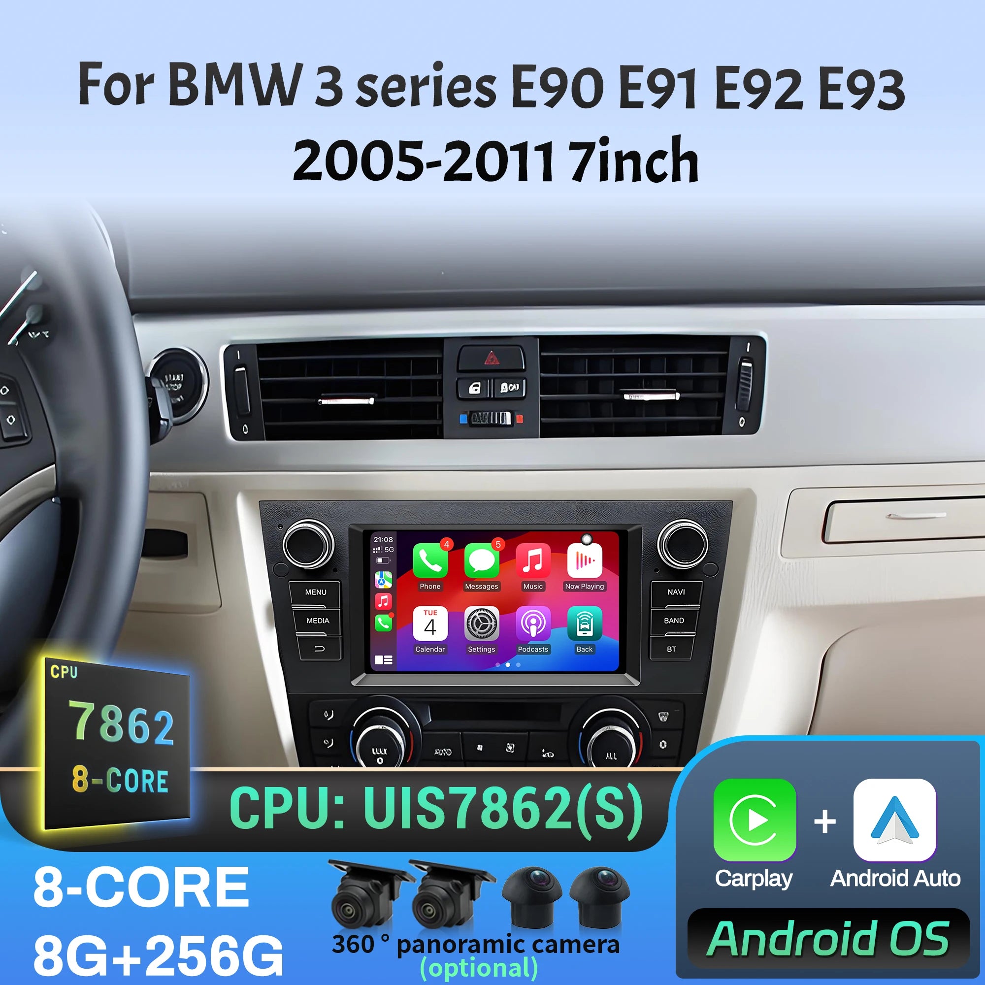 7 inch Car Radio For BMW 3 series E90 E91 E92 E93 2005 2006 2007 2008-2011 Multimedia Wire