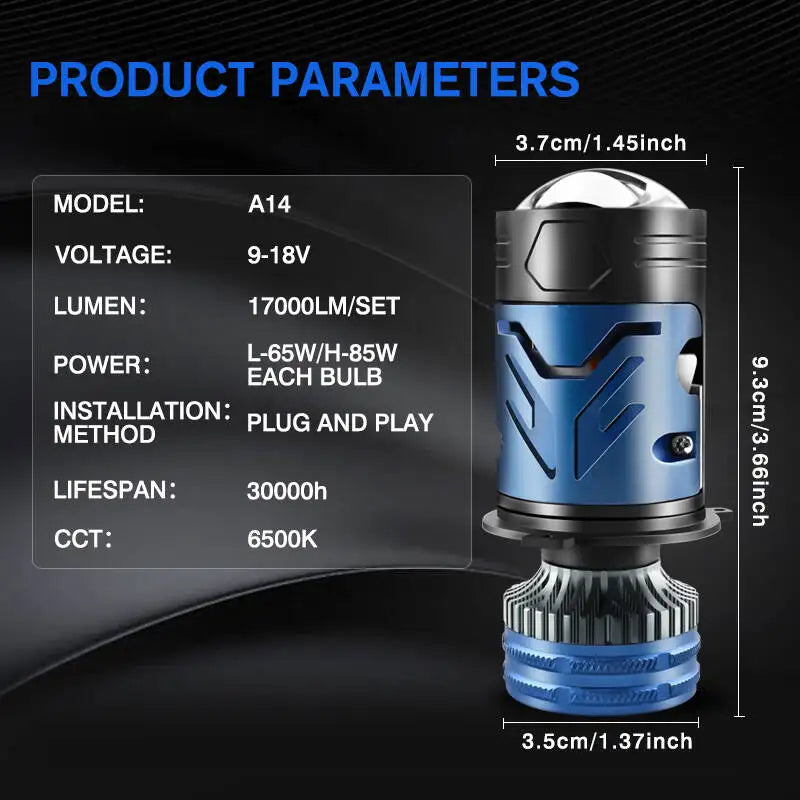 H4 LED Projector lens Car Headlights 85W 6000K 9003 HB2 Auto Lights Bulb H4 High Low Turbo