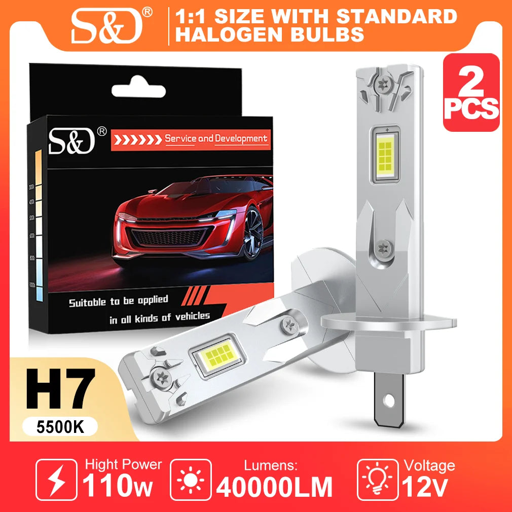 S&D H1 LED Headlight Car Bulb 40000LM 110W H3 High Power Auto Fog Lamp 5500K 12V High Beam