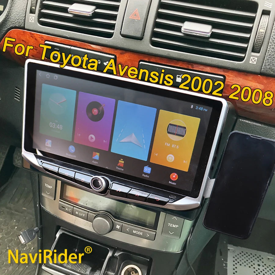 10.88" Android Qled Screen For Toyota Avensis 2002 2008 Type-C Charging Mobile holder GPS