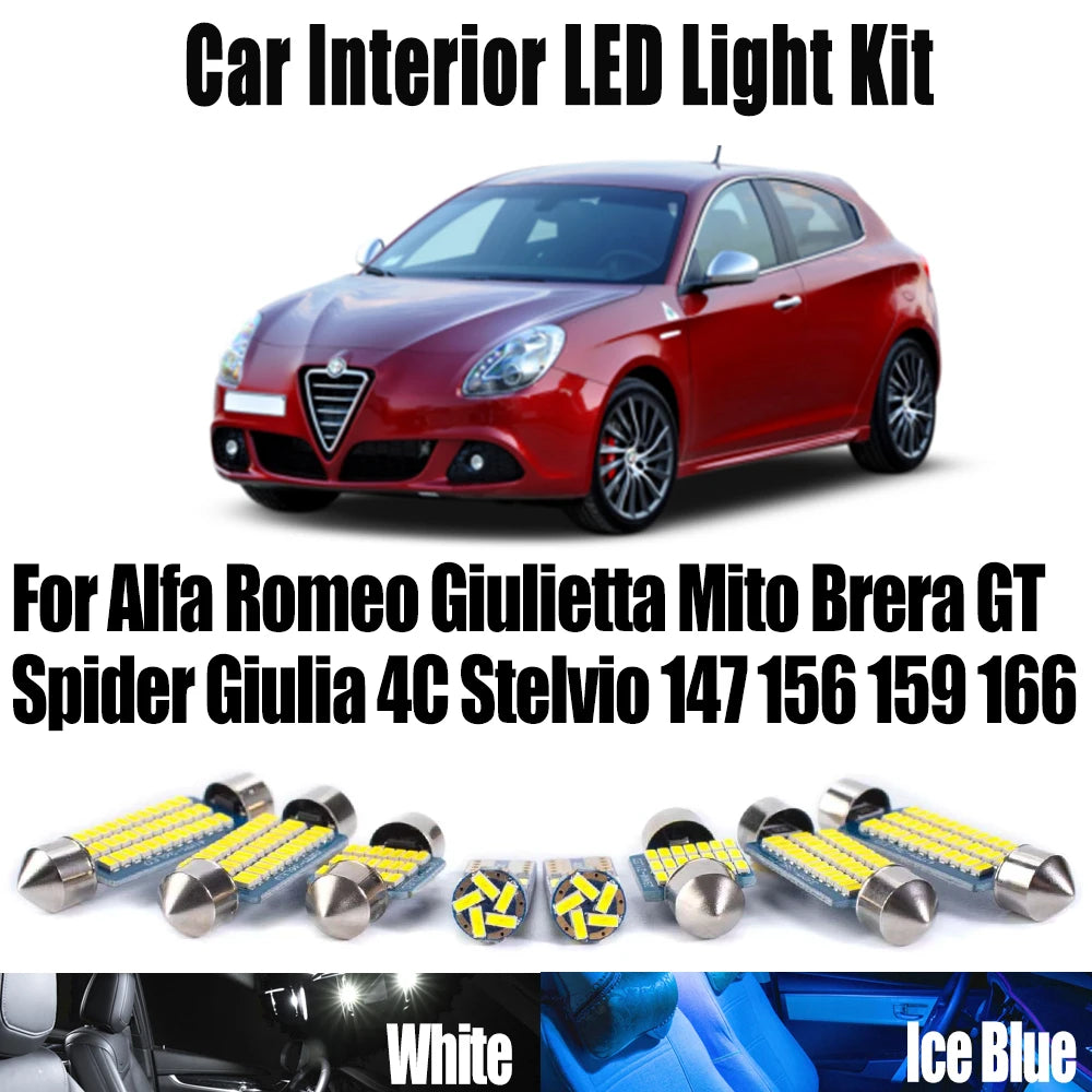 LED Interior Light Kit for Alfa Romeo Giulietta Mito Brera GT Spider Giulia 4C Stelvio 147 156 159 166 LED Interior L...