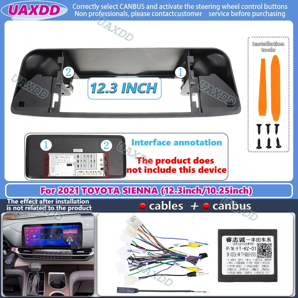 For 2021 TOYOTA SIENNA 12.3 10.25 inch 2 Din Car radio Android frame fascia cable video ha