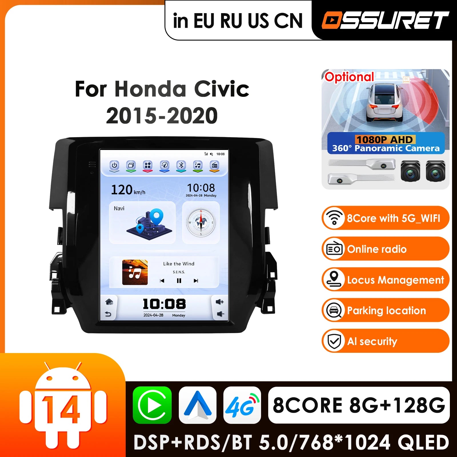 9.7" Car Radio GPS Android for Honda Civic 2015-2020 Multimedia Autoradio Carplay 4G Video Player - 8 Core 6G 64G