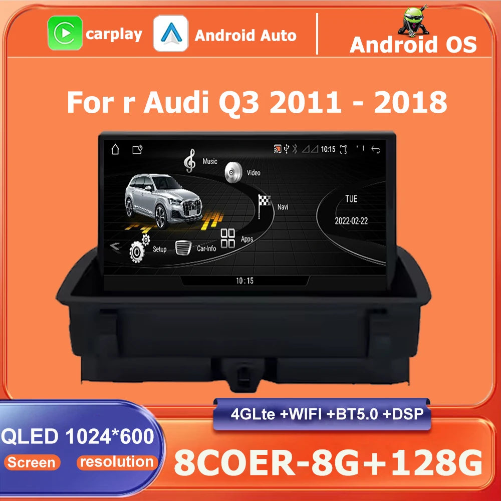 Wireless CarPlay Android 16 Car Multimedia 8 inch Touch Screen For Audi Q3 2011 - 2018 Rad