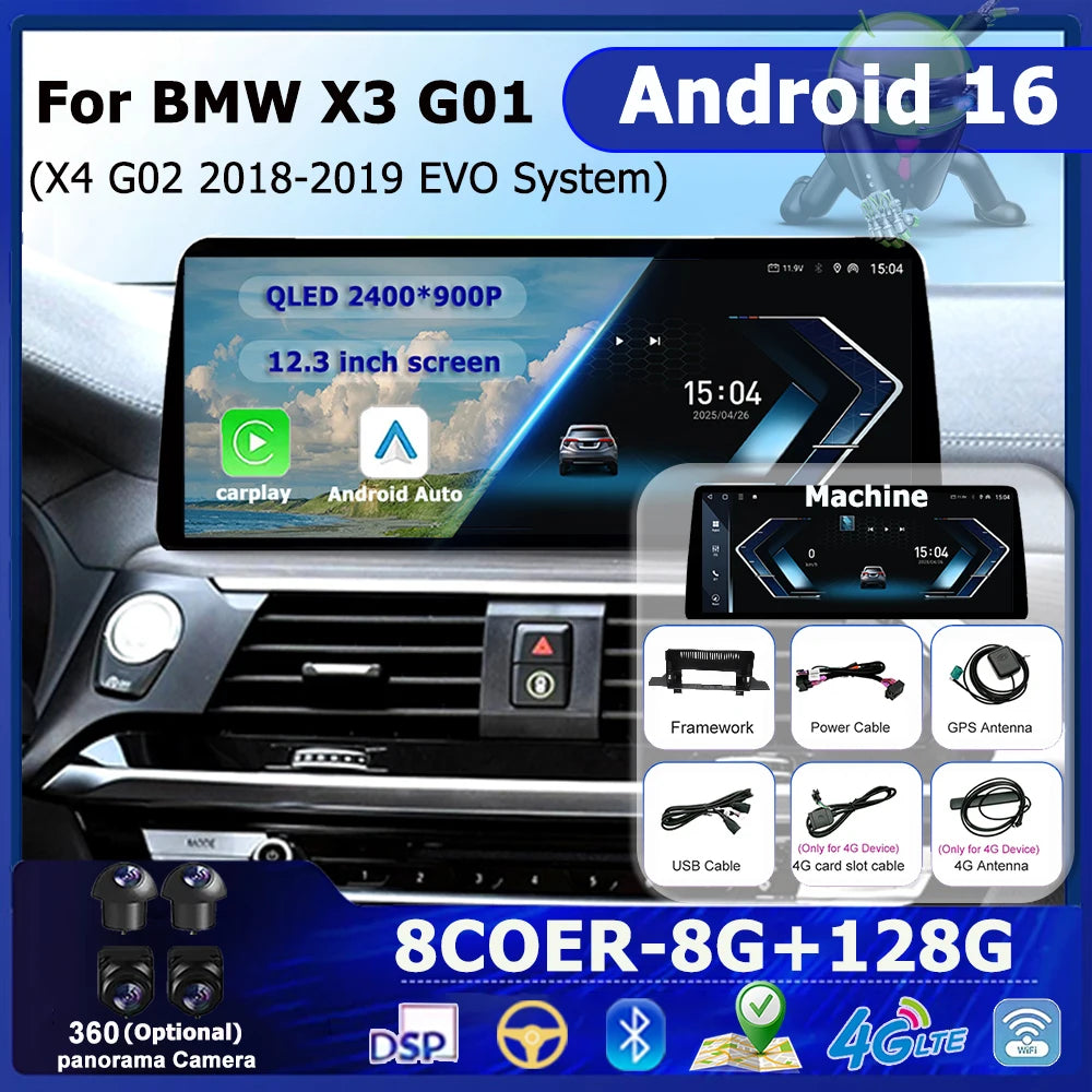 12.3 inch for BMW X3 G01 X4 G02 2018-2019 Android 16 Car Video Multimedia Player Navigatio