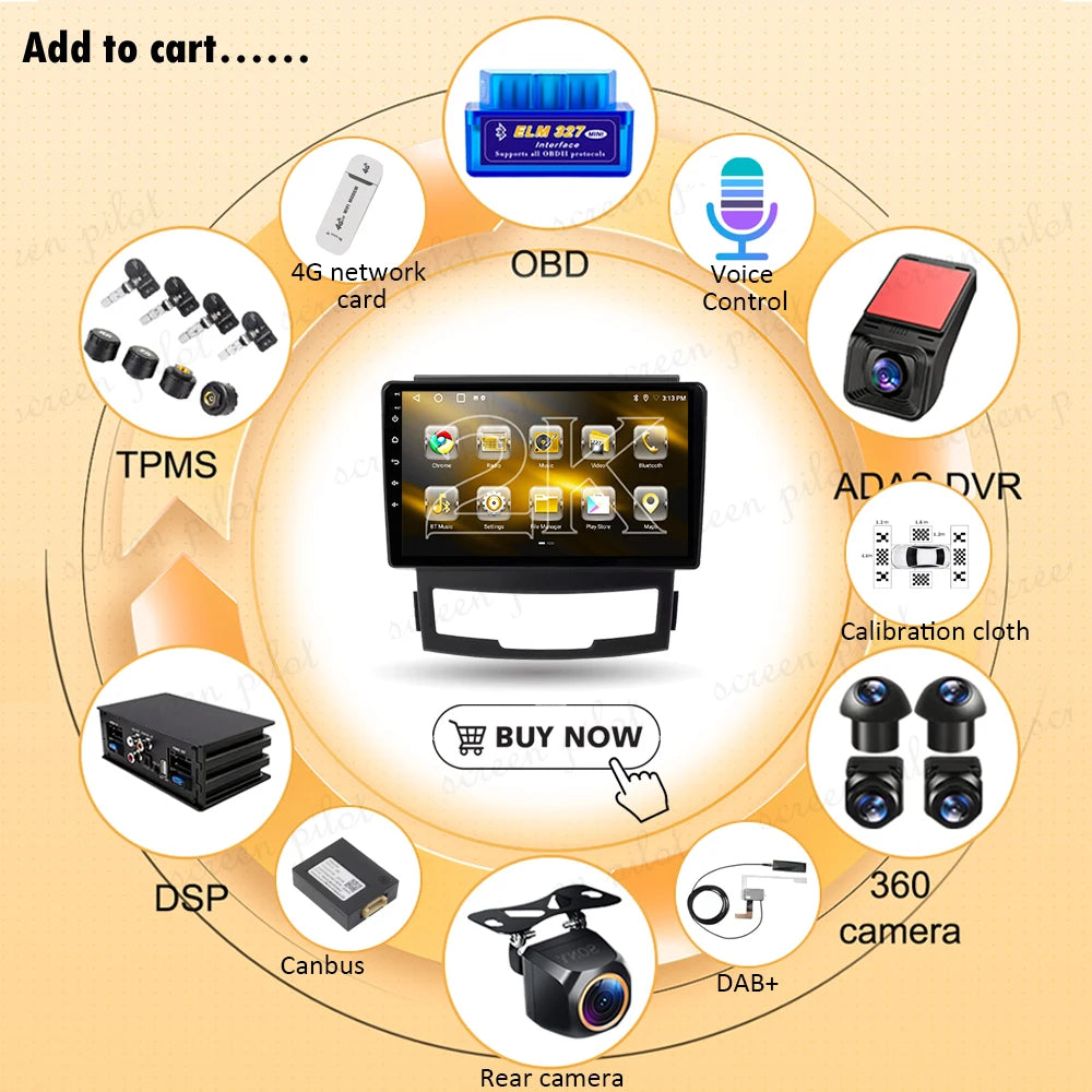 Stereo Head Unit For SsangYong Korando 3 Actyon 2 2010 2011 2012- 2013 Android 16 Multimed | AUTOKITSHOP