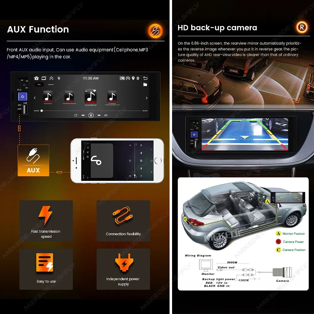 Android 1DIN Car Radio HD Touch Screen Universal Multimedia Support Wireless Carplay AUTO  | AUTOKITSHOP