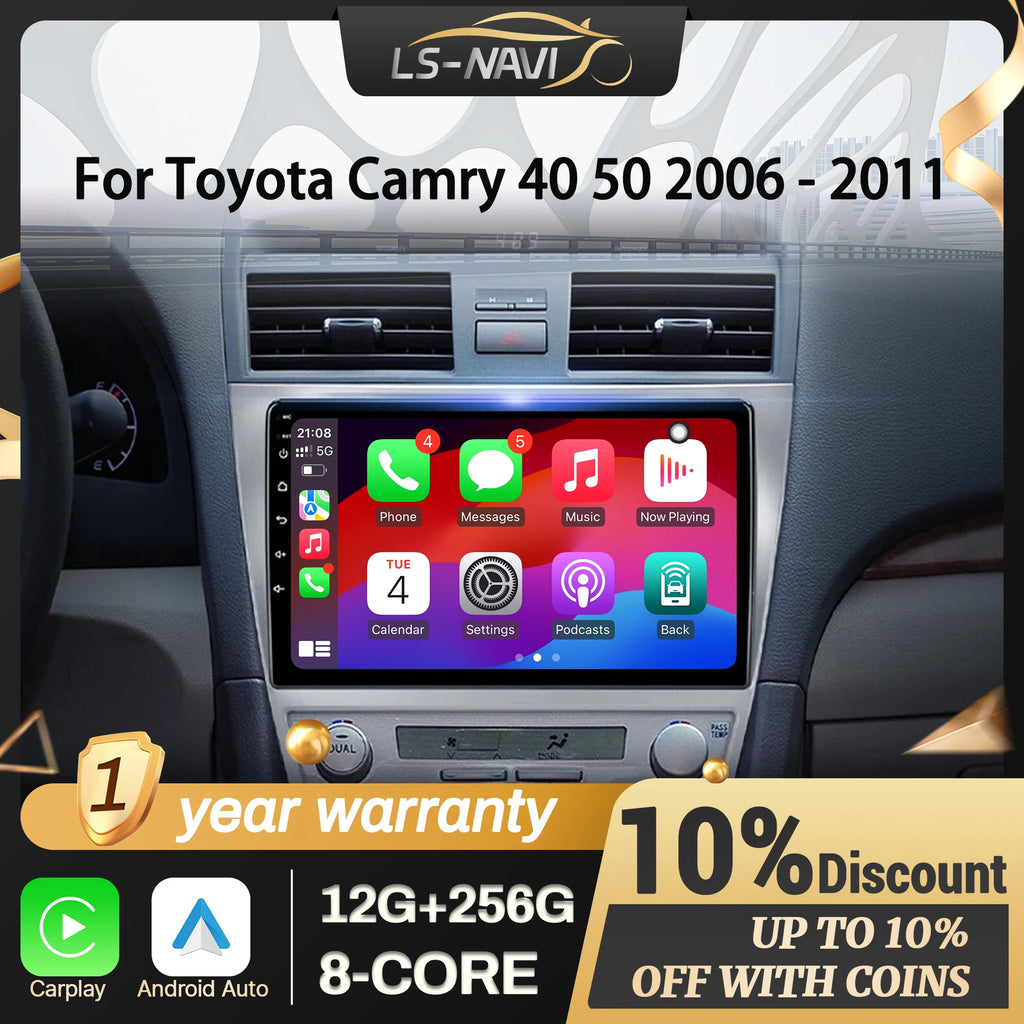 For Toyota Camry 40 50 2006-2011 Wireless CarPlay Multimedia Car Radio Android 14 Navigati