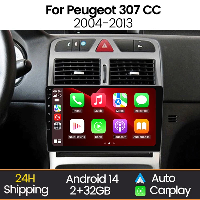 2GB+32GB Android 14 Car Radio for Peugeot 307 307CC 307SW 2001-2013 Wireless Carplay AUTO  | AUTOKITSHOP