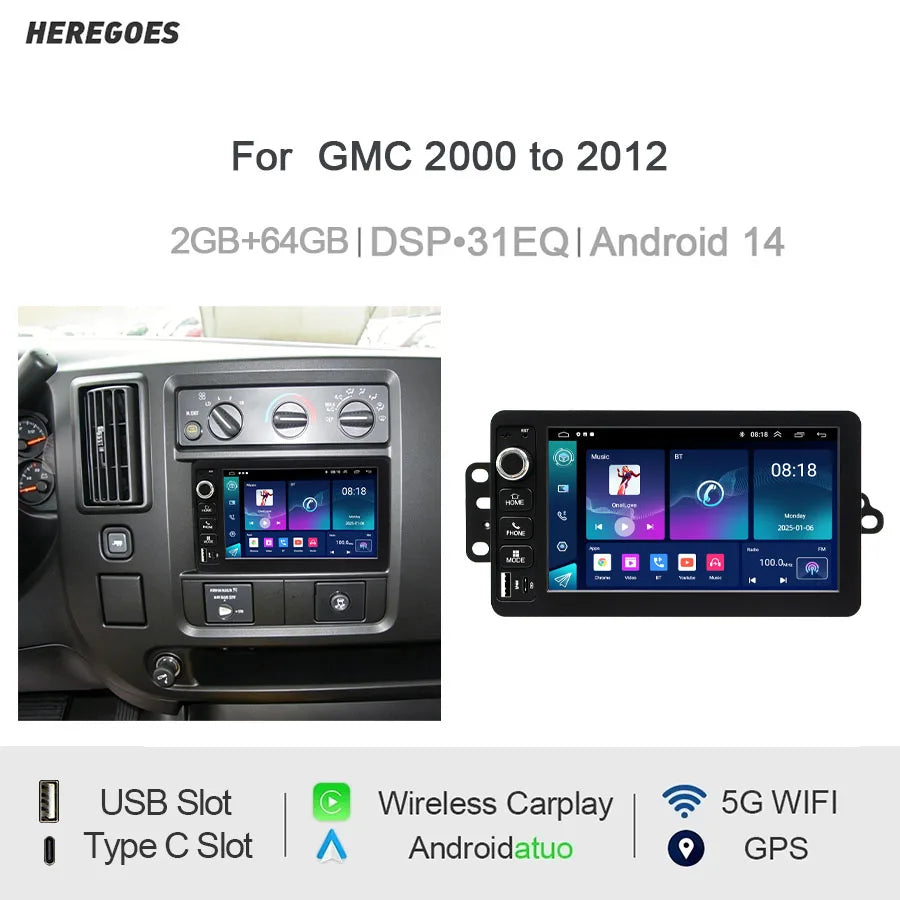 7" Android Car Radio GPS For GMC 2000-2012 - Wireless CarPlay Android Auto Bluetooth Steering Control