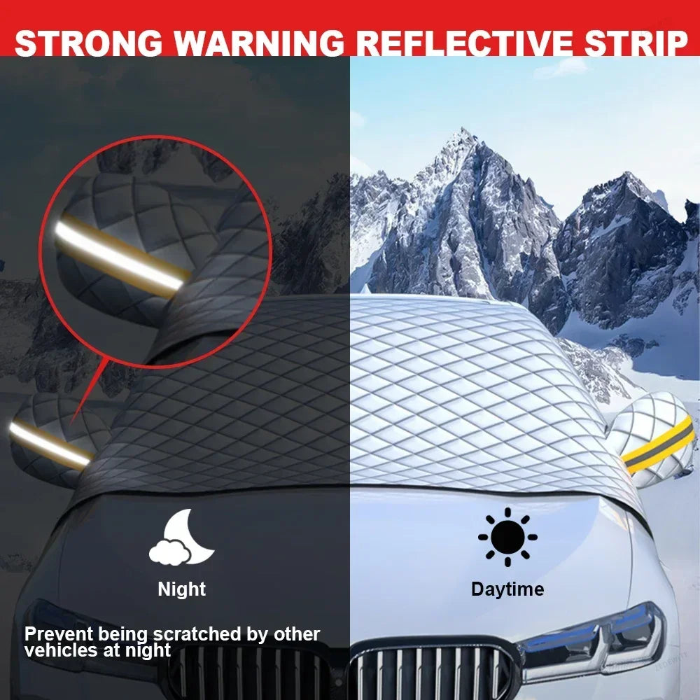 Waterproof Car Snow Frost Cover Quilted Windshield Sunshade With Mirror Pouches for Outdoor Vehi - Automotive LED Light
