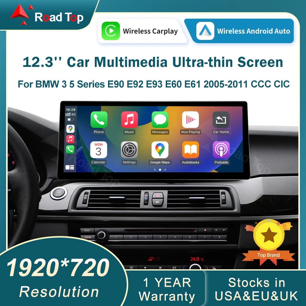 RoadTop EU 12.3'' Ultra-thin screen For BMW Series 3 5 E60 E61 E90 E91 E92 E93 CCC CICWire