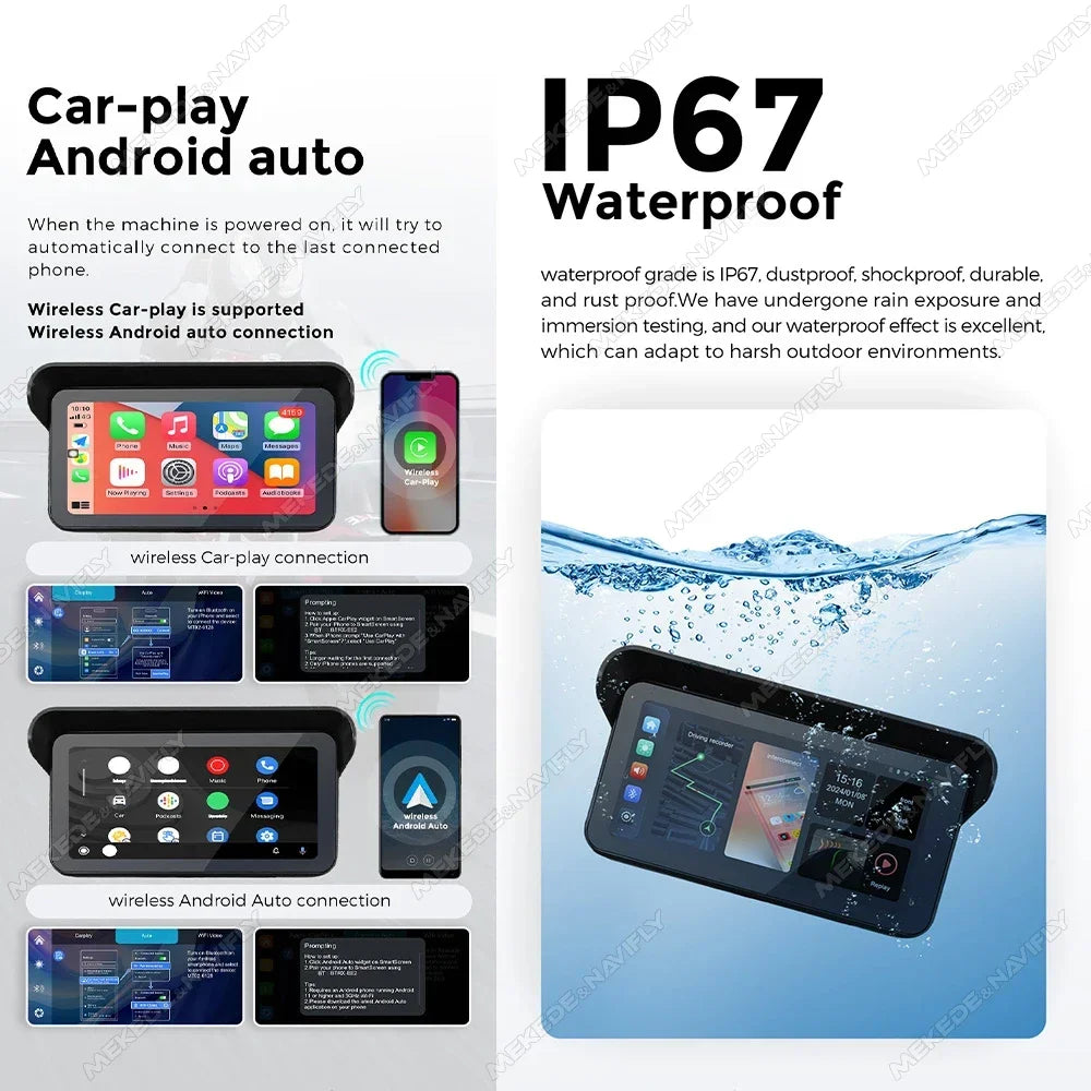 Portable 6.25 Inch Carplay Motorcycle GPS Navigation IP67 Waterproof Wireless Android Auto | AUTOKITSHOP