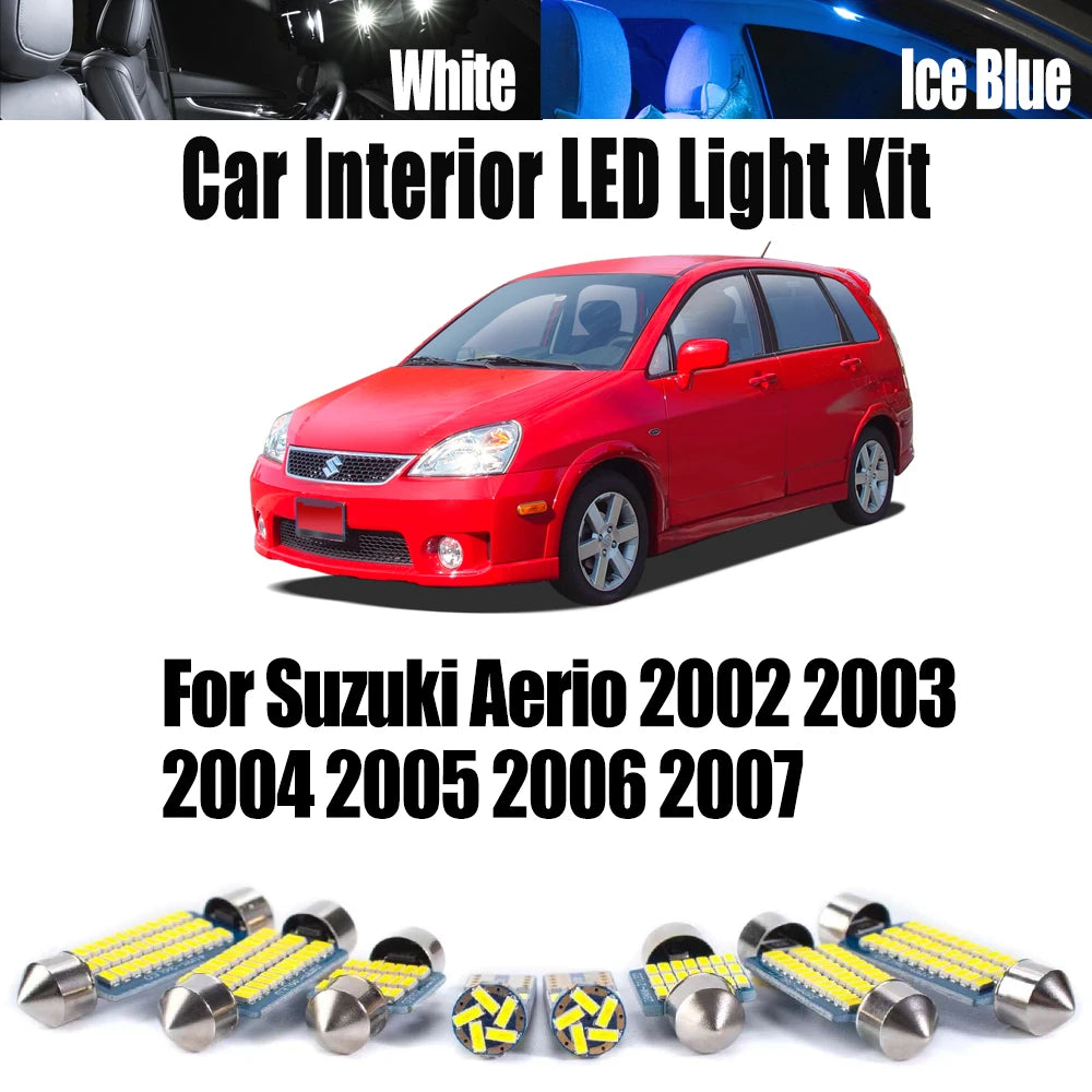 10-Piece LED Interior Light Kit for Suzuki Aerio 2002-2005 - Canbus Dome Map Door Trunk Bulbs | AUTOKITSHOP
