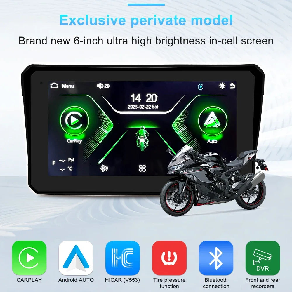 6 Inch Navigation Motorcycle Waterproof Carplay Display Screen Portable Motorcycle Wireles