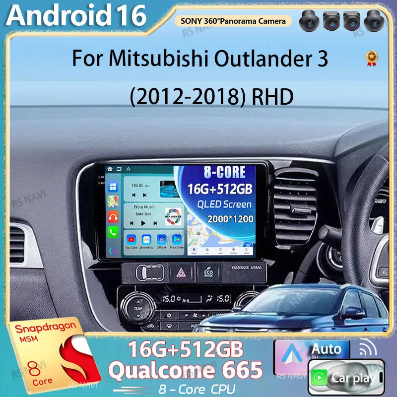 Qualcomm Android 16 For Mitsubishi Outlander 3 2012-2018 2K QLED Stereo Car Radio Multimed