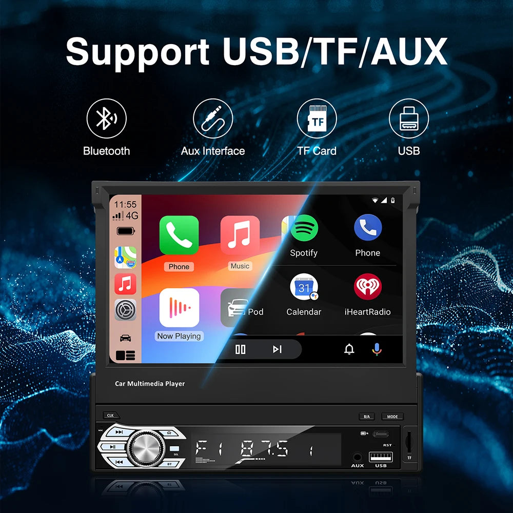 Universal 7" 1din Retractable Screen Car Radio Android Auto Carplay Multimedia Video Playe | AUTOKITSHOP
