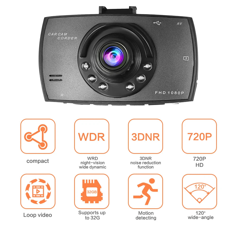 Full HD DVR dashboard camera, 1080P tachograph, driving recorder, cycle recording, night vision, wide Angle camera